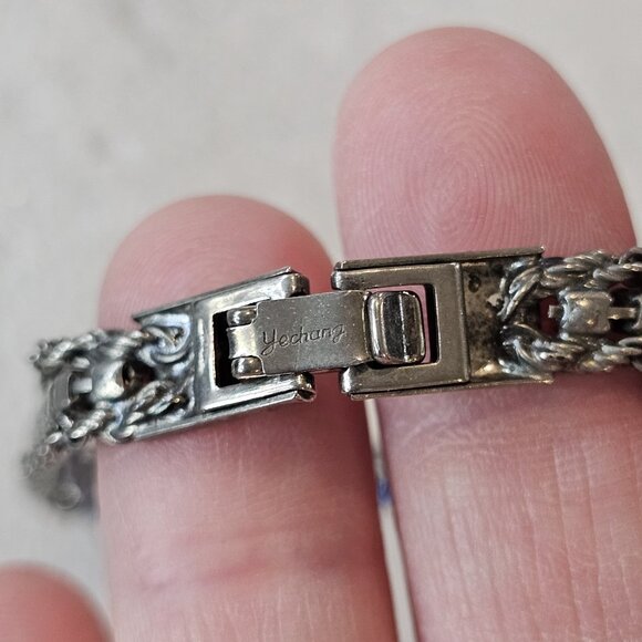 Vintage Silver Tone Tennis Chain Bracelet Blue Clear Rhinestones 7" Signed - Picture 6 of 10